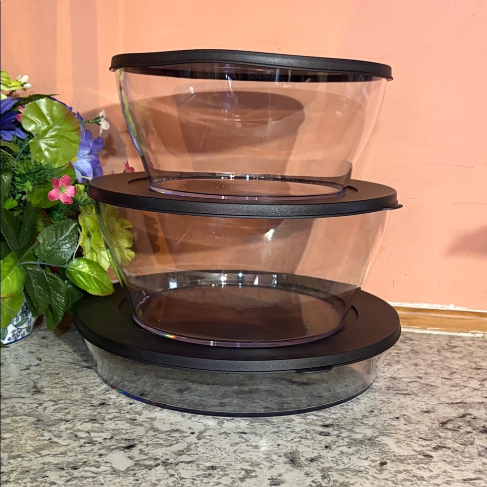 Tupperware Clear Round Container with Black Lid